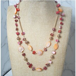 VINTAGE JEWELRY Double Strand Tumbled Shell Beaded Necklace